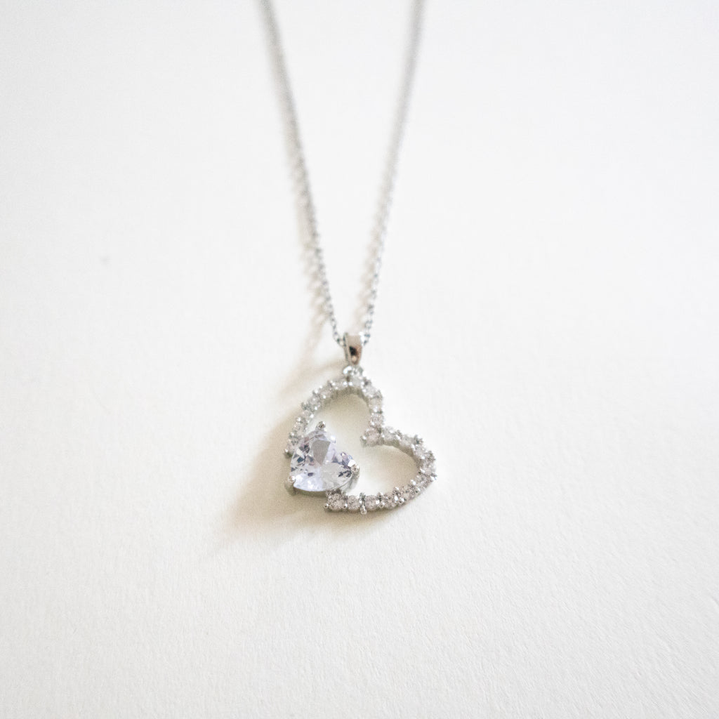 Silver Open Sparkling Crystal Heart Necklace