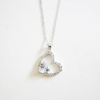 Silver Open Sparkling Crystal Heart Necklace