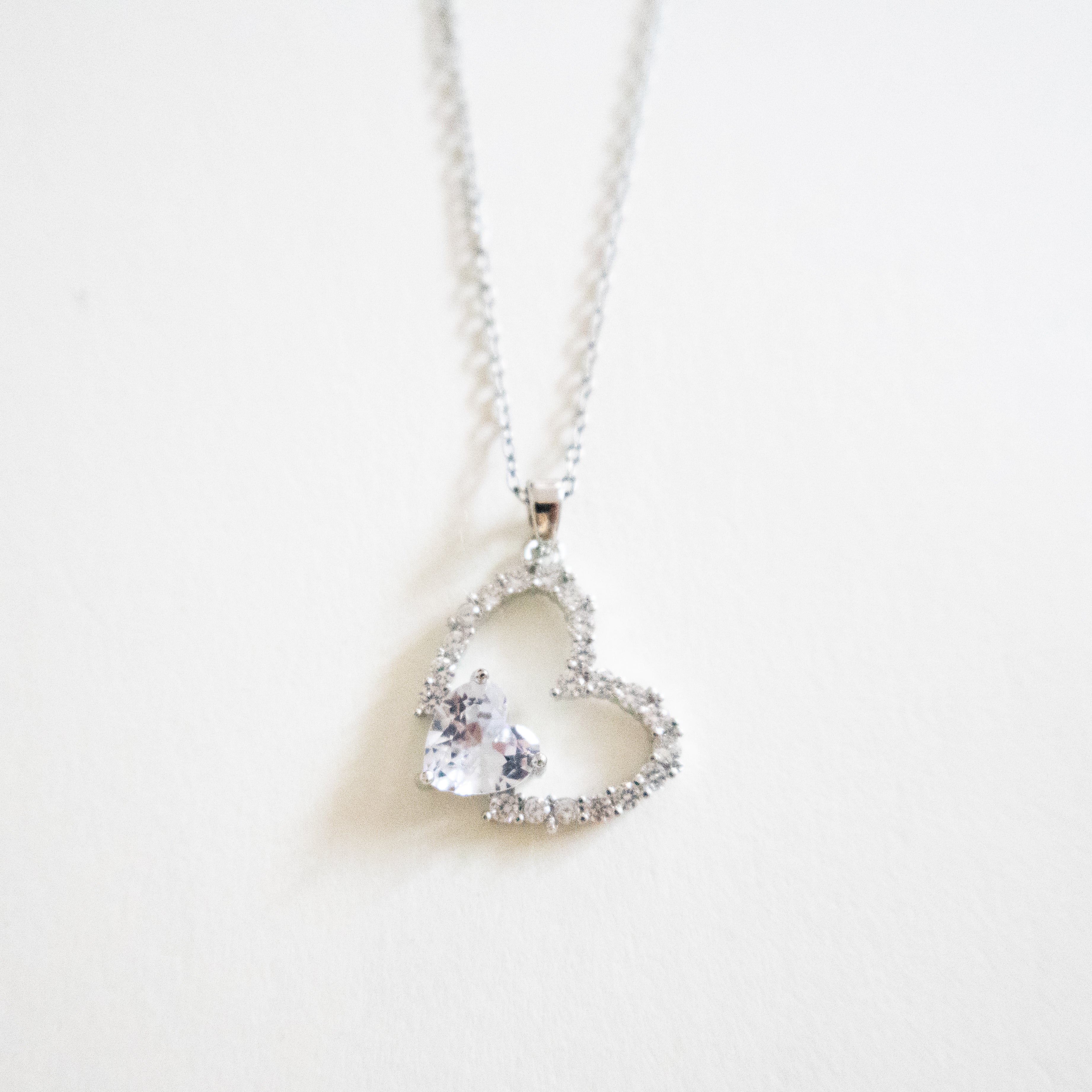 Silver Open Sparkling Crystal Heart Necklace