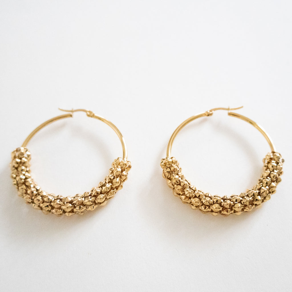 Gold Woven Bead Hoop Earrings