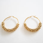 Gold Woven Bead Hoop Earrings
