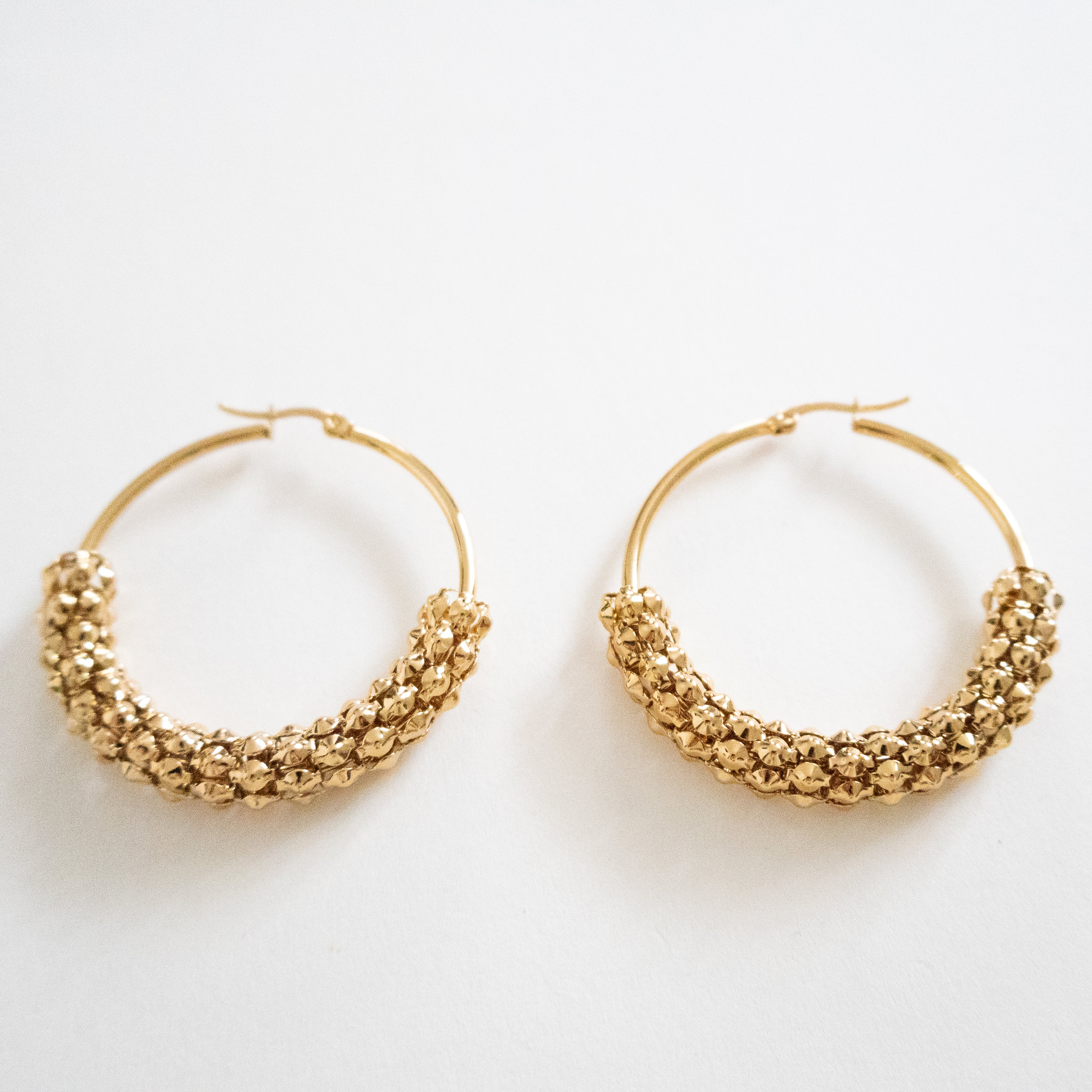 Gold Woven Bead Hoop Earrings