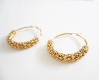 Gold Woven Bead Hoop Earrings