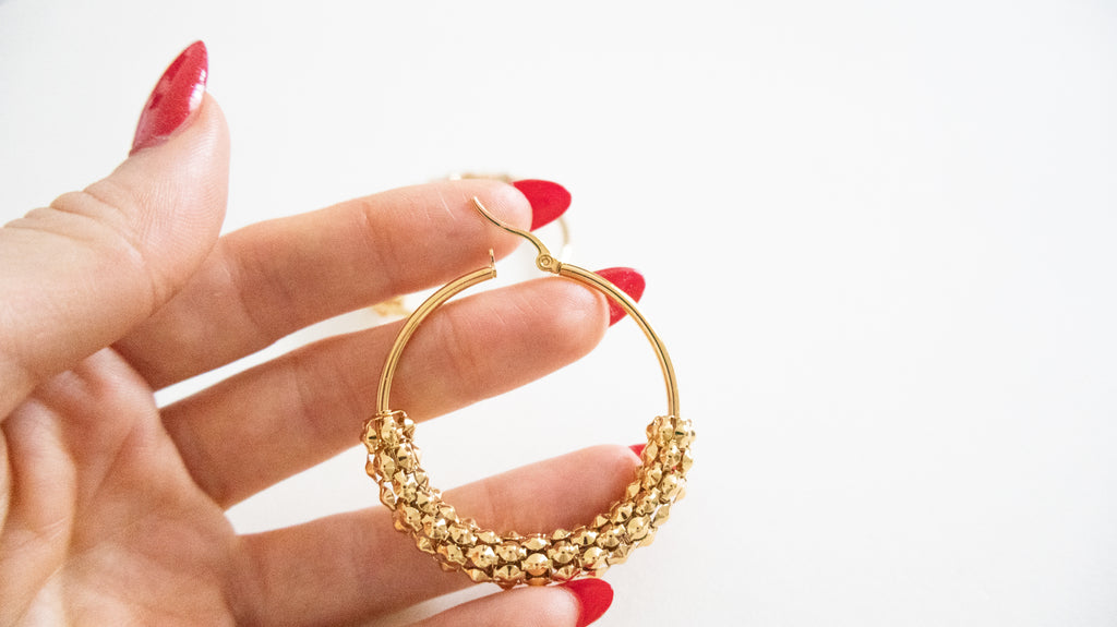 Gold Woven Bead Hoop Earrings