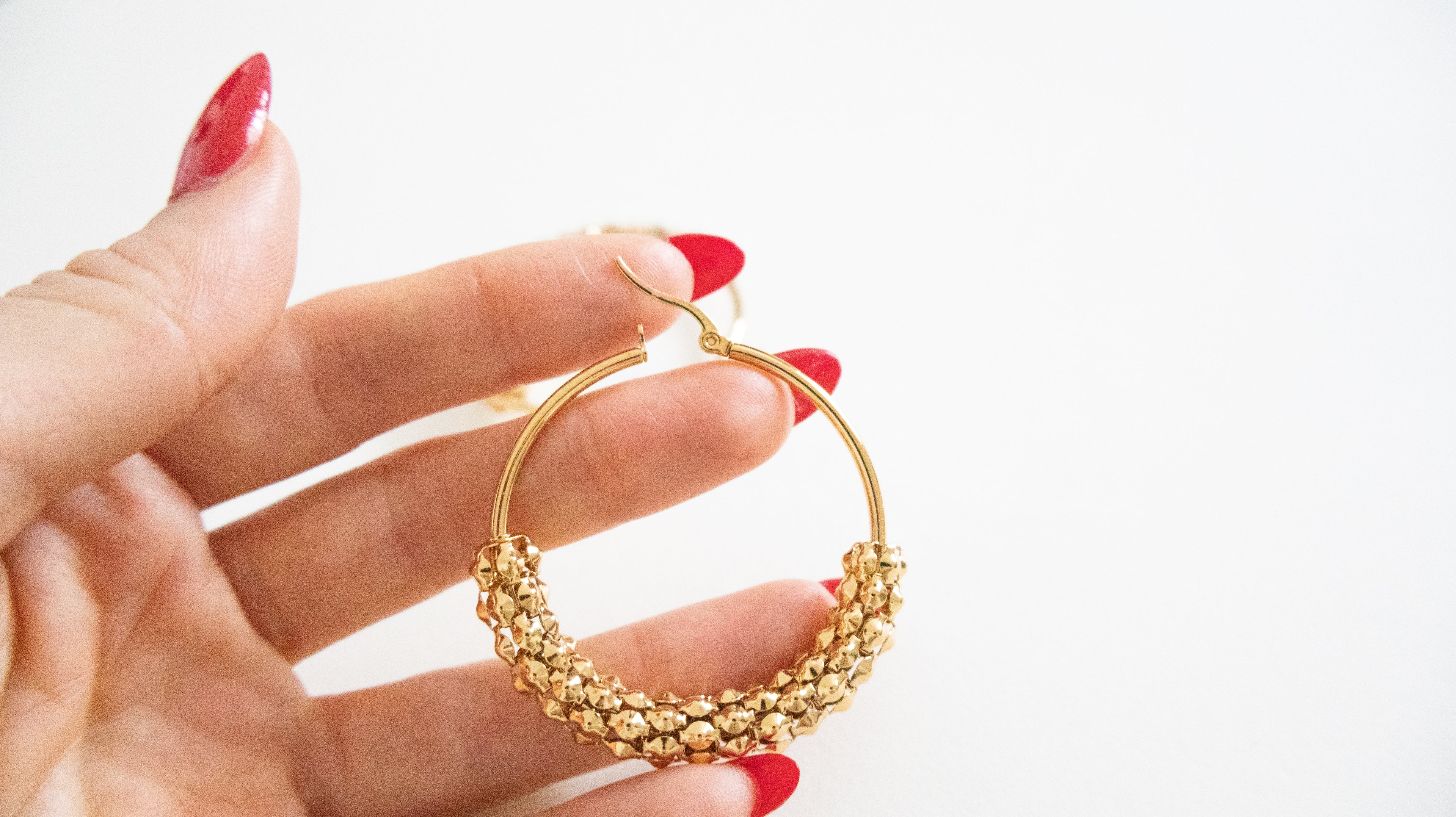 Gold Woven Bead Hoop Earrings