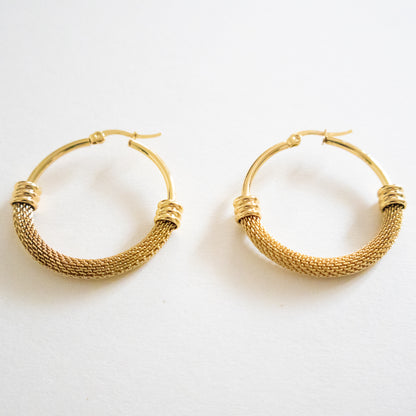 Textured Gold Mesh Hoop Earrings