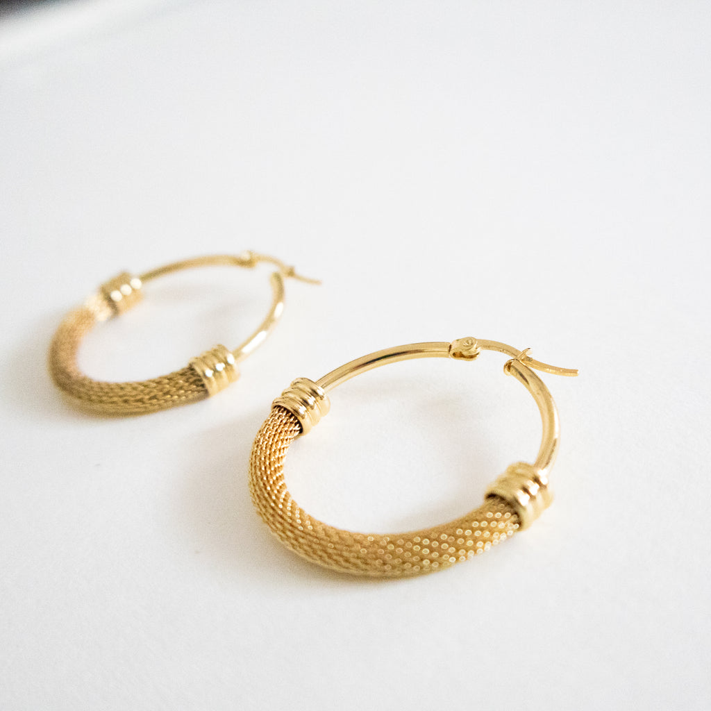 Textured Gold Mesh Hoop Earrings