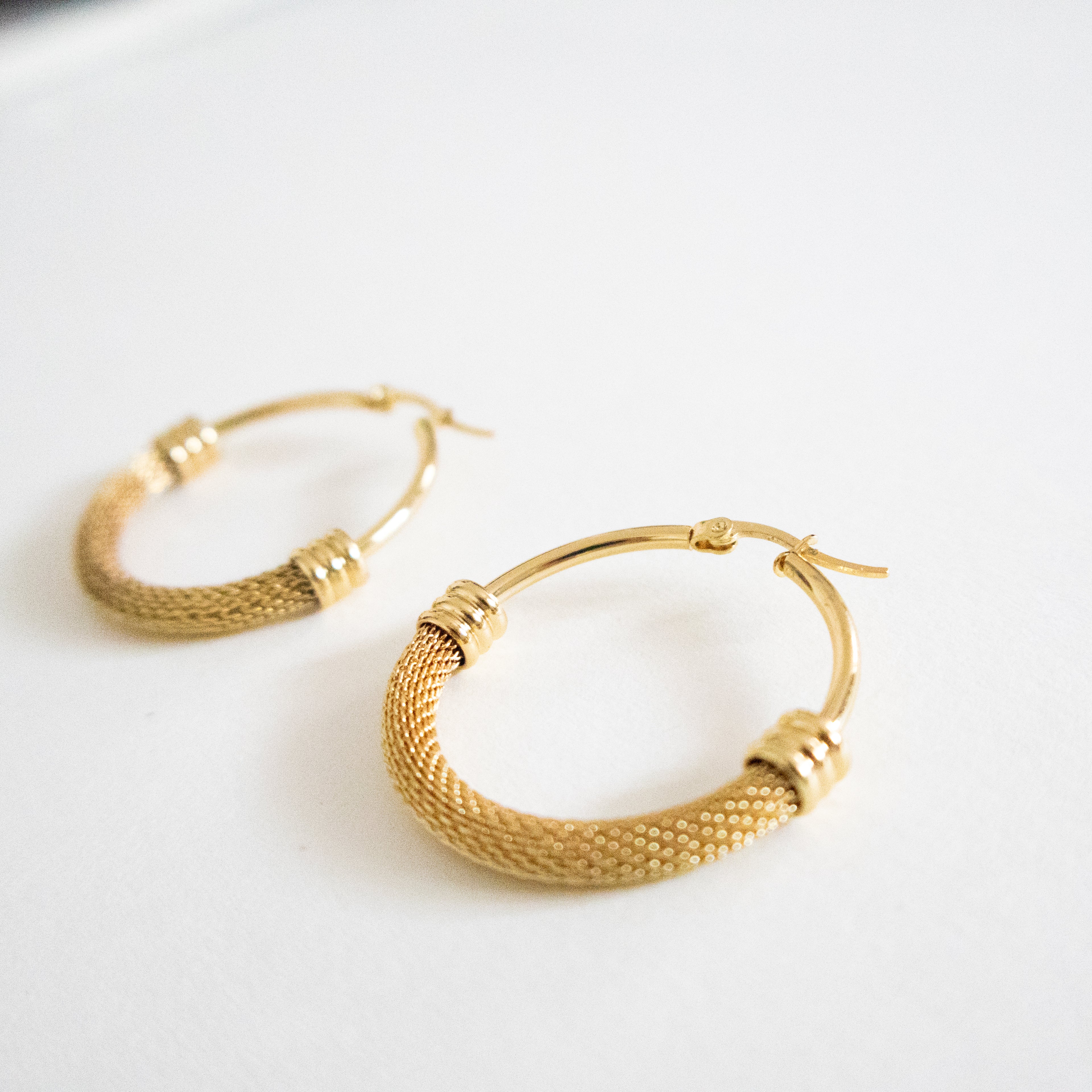 Textured Gold Mesh Hoop Earrings