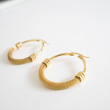 Textured Gold Mesh Hoop Earrings
