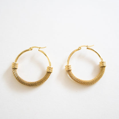 Textured Gold Mesh Hoop Earrings