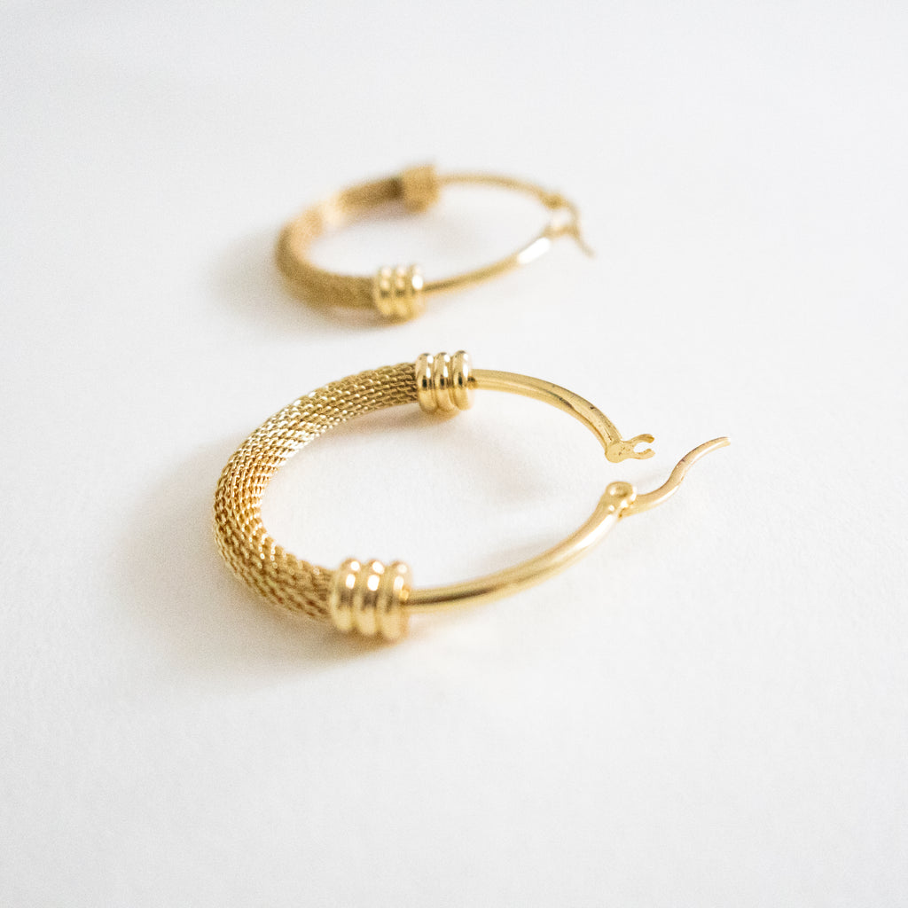 Textured Gold Mesh Hoop Earrings
