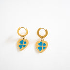 Blue Clover Charm Heart Earings