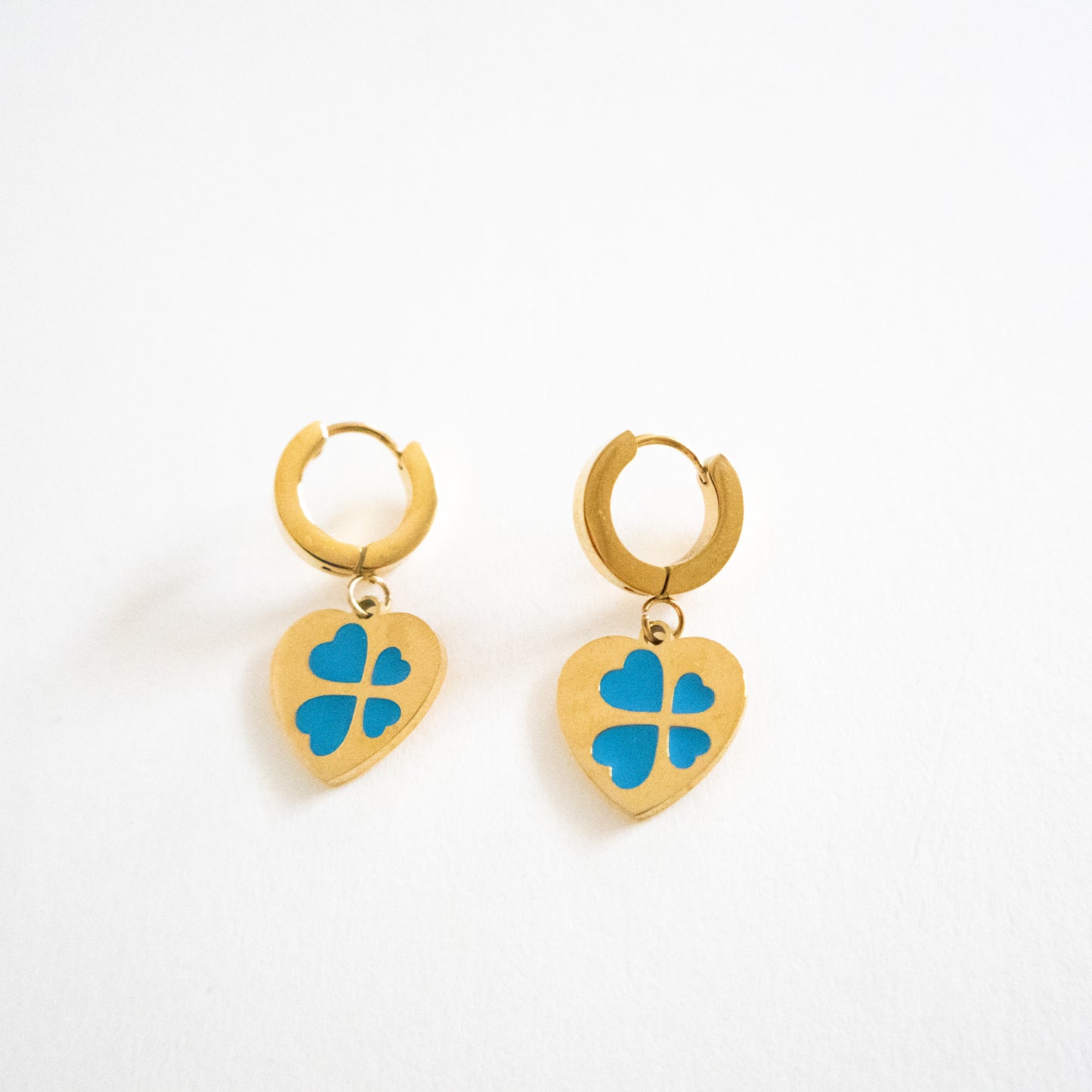 Blue Clover Charm Heart Earings