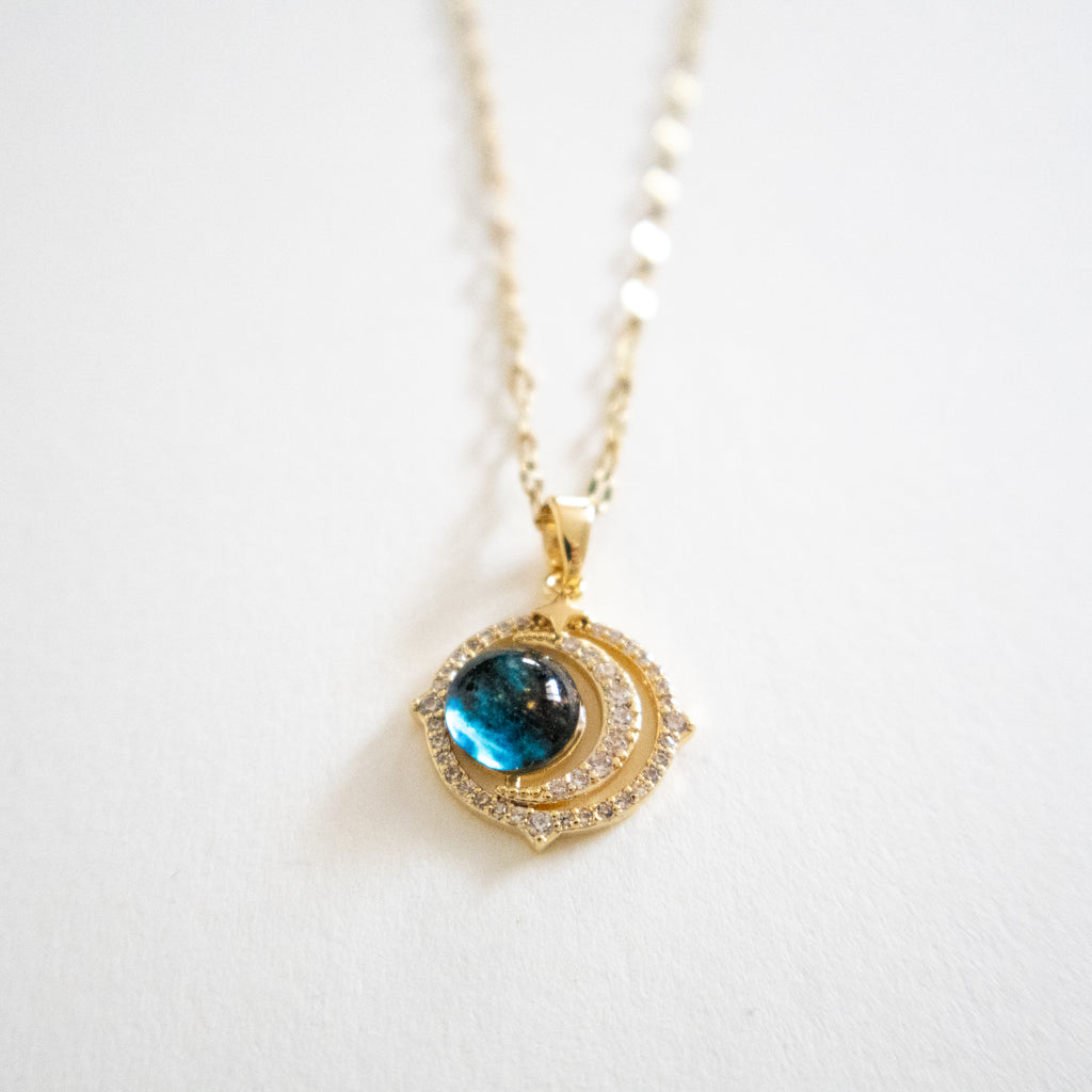Luminous Blue Orbit Pendant Necklace