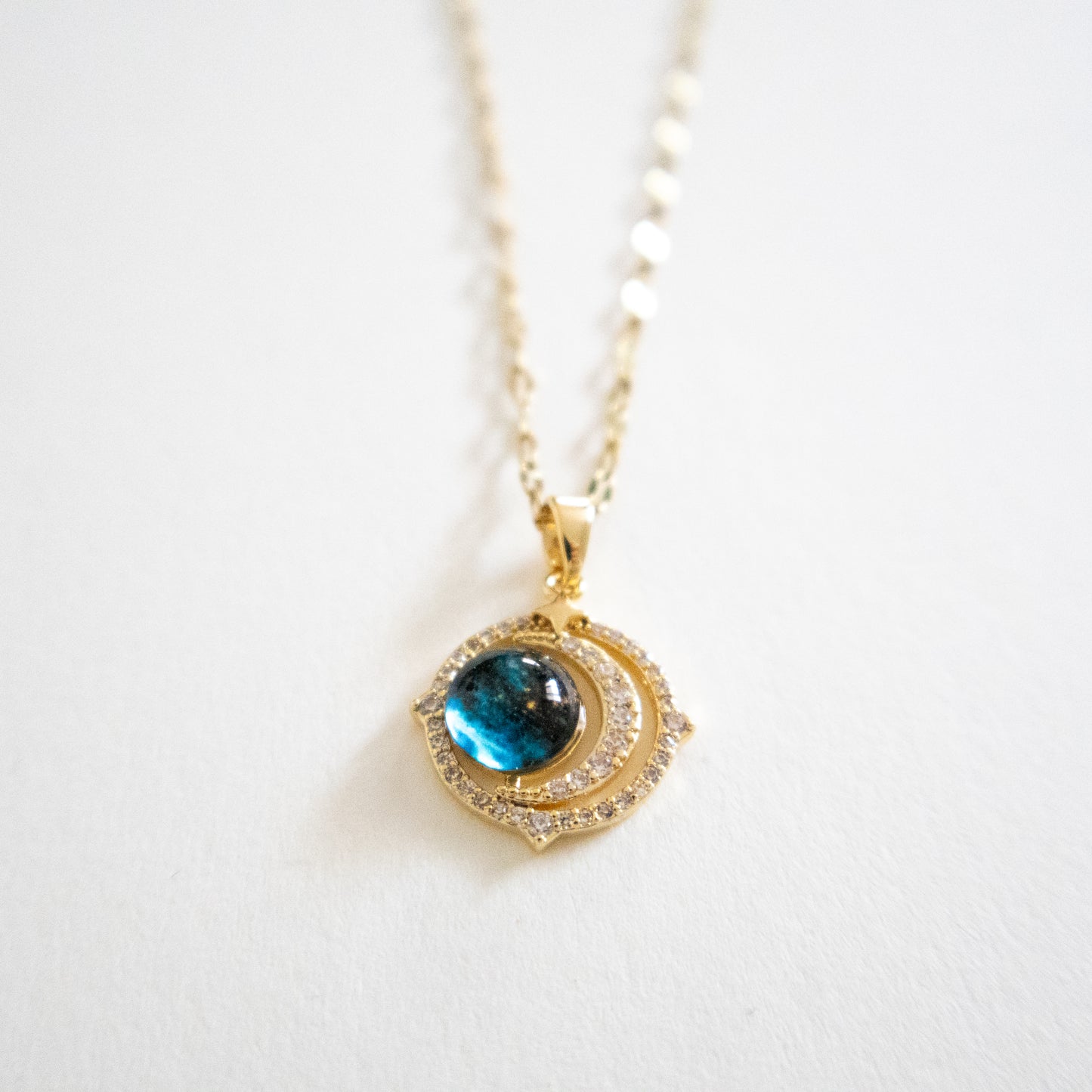 Luminous Blue Orbit Pendant Necklace