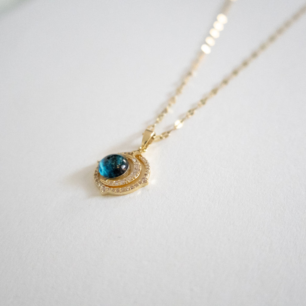 Luminous Blue Orbit Pendant Necklace