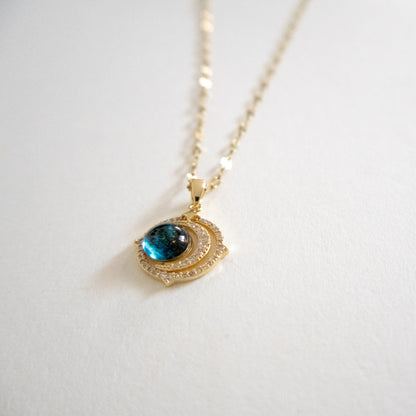 Luminous Blue Orbit Pendant Necklace