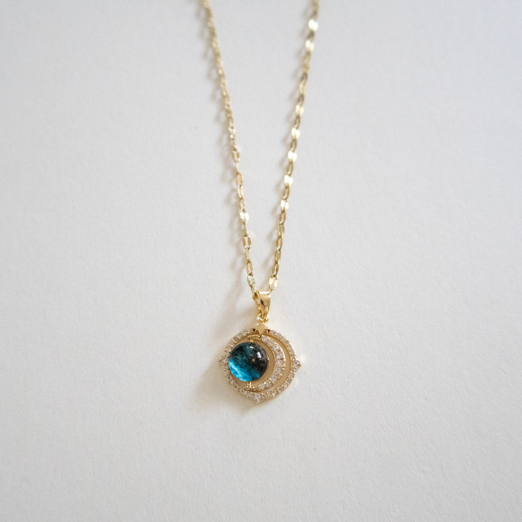 Luminous Blue Orbit Pendant Necklace