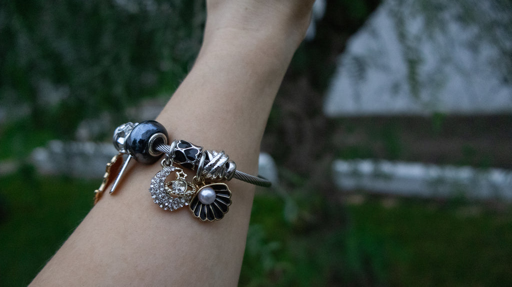 Stainless Steel Cable Bracelet Dolphin, Crystal & Mixed Charms