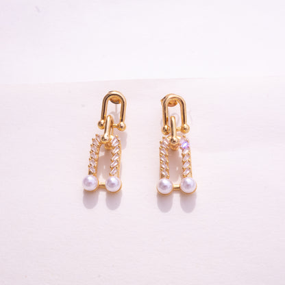 Pendientes de cadena con perlas y dúo