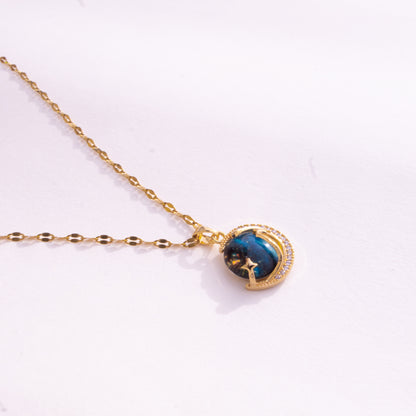 Cosmic Orbit Galaxy Pendant Gold Necklace