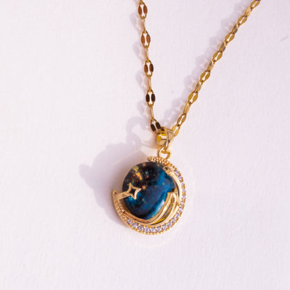 Cosmic Orbit Galaxy Pendant Gold Necklace