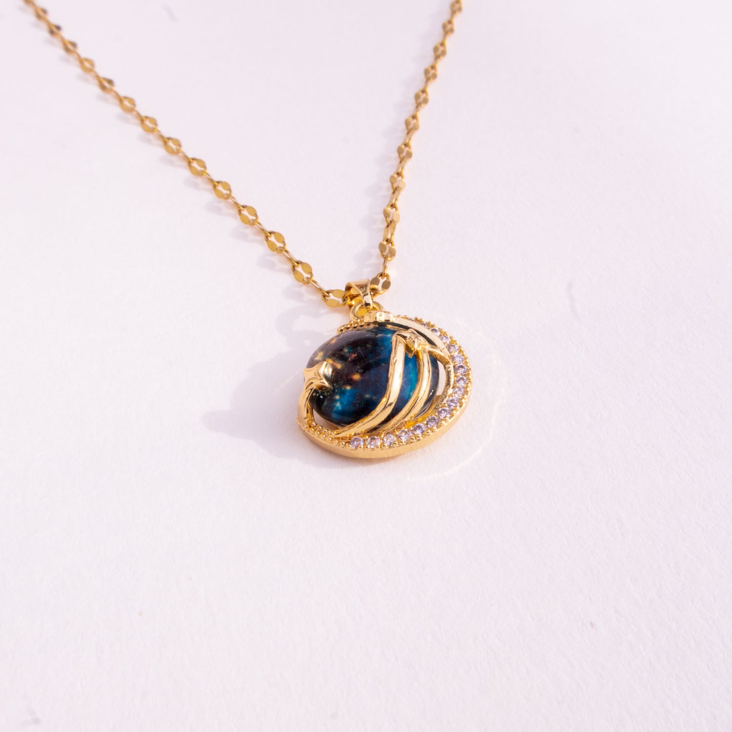 Cosmic Orbit Galaxy Pendant Gold Necklace