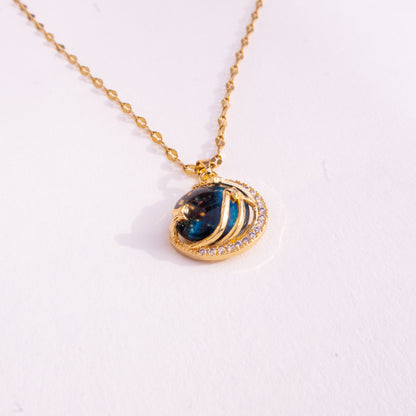 Cosmic Orbit Galaxy Pendant Gold Necklace