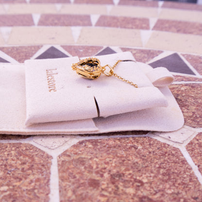 Two-Sided Black Heart Locket Necklace