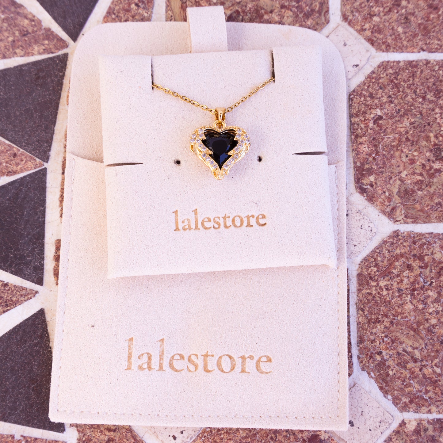 Two-Sided Black Heart Locket Necklace