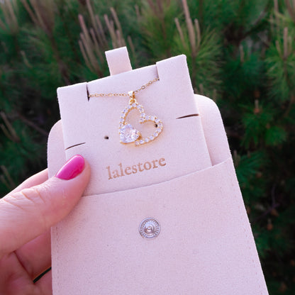 Gold Open Sparkling Crystal Heart Necklace