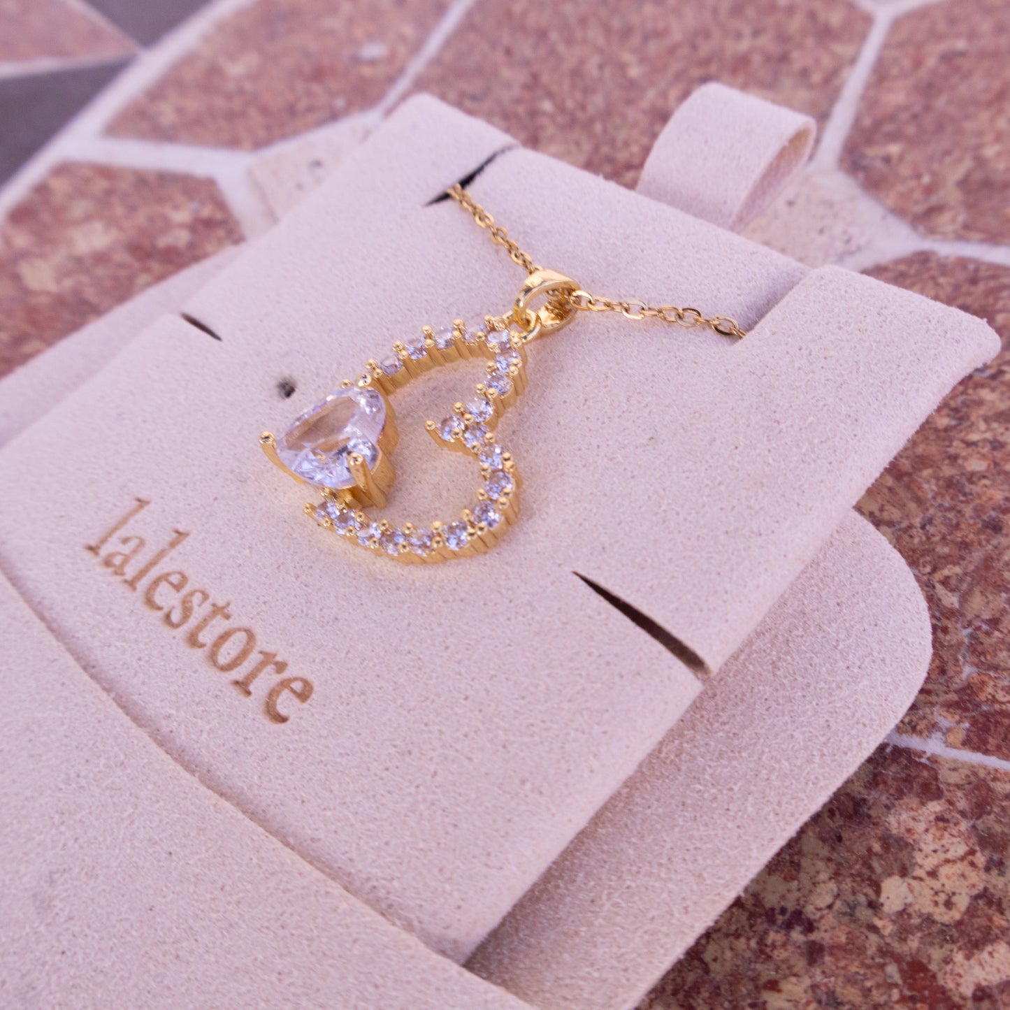 Gold Open Sparkling Crystal Heart Necklace