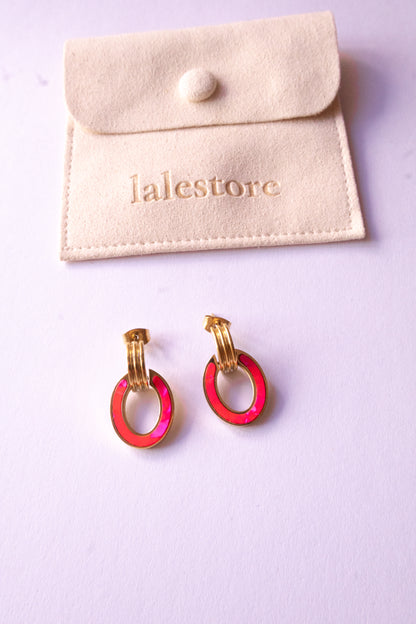 Chili Red Enamel Oval Earrings