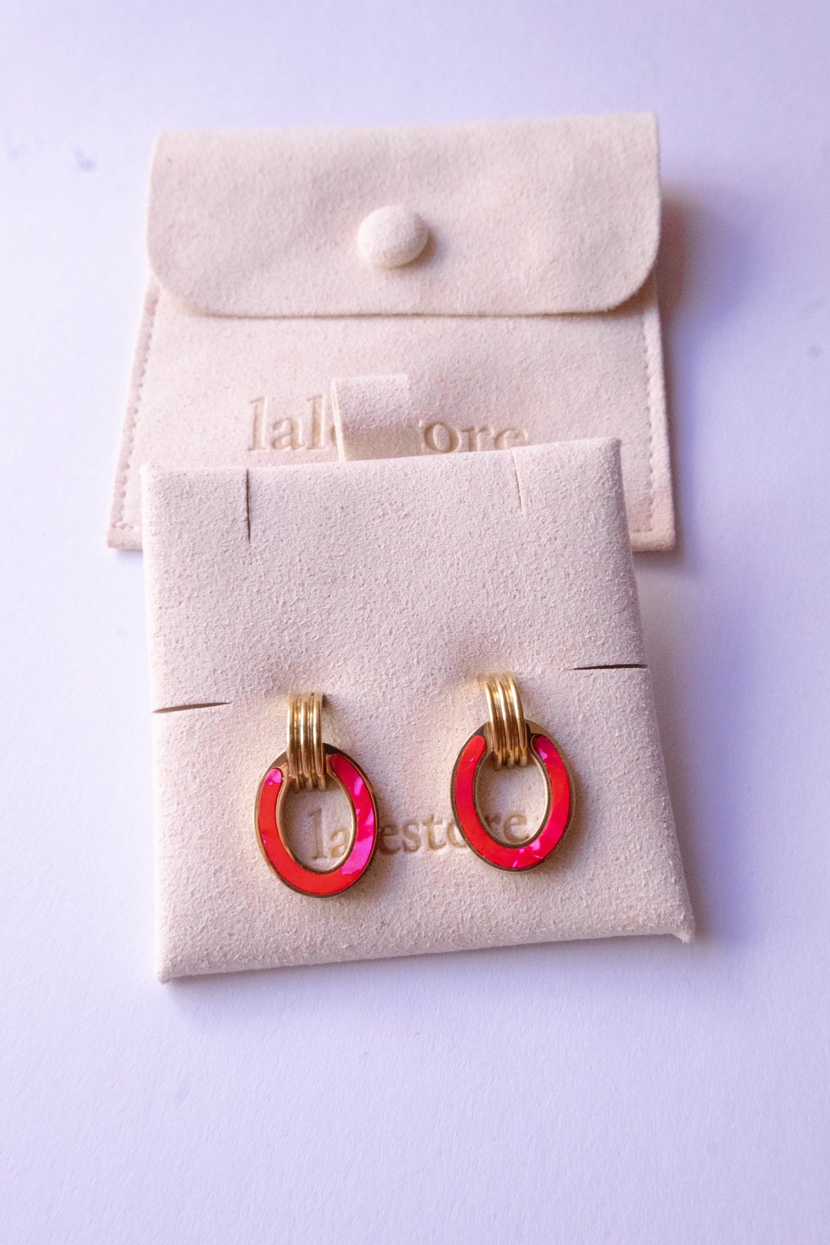 Chili Red Enamel Oval Earrings