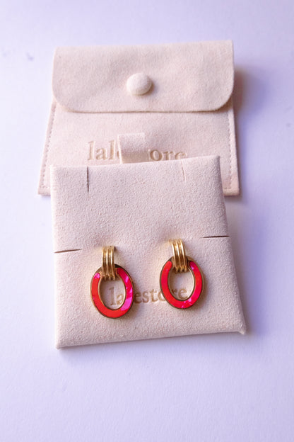 Chili Red Enamel Oval Earrings