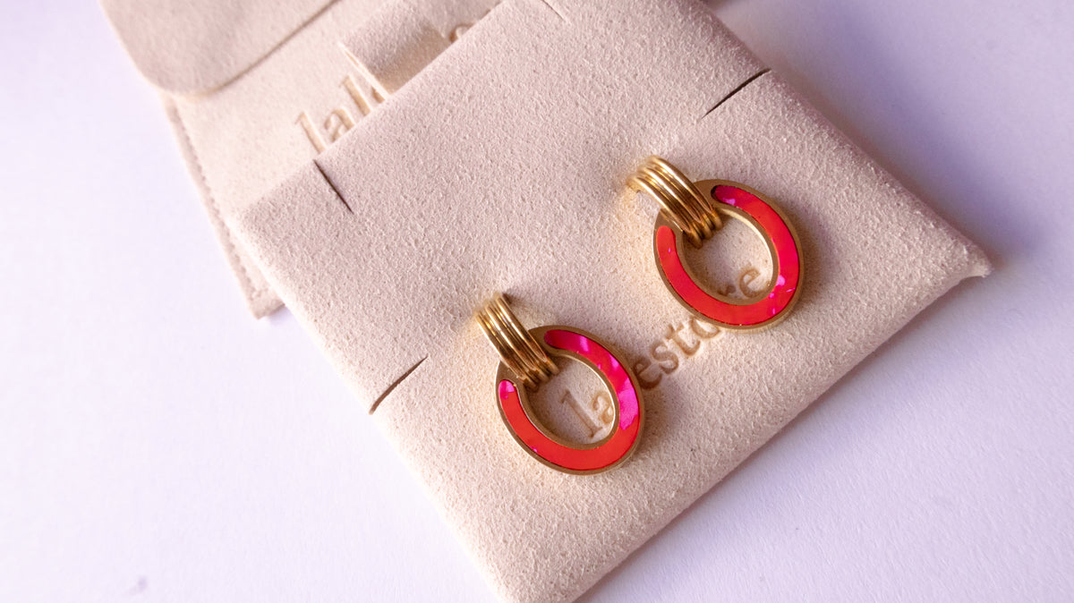 Chili Red Enamel Oval Earrings
