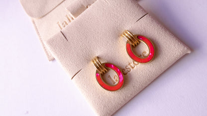 Chili Red Enamel Oval Earrings
