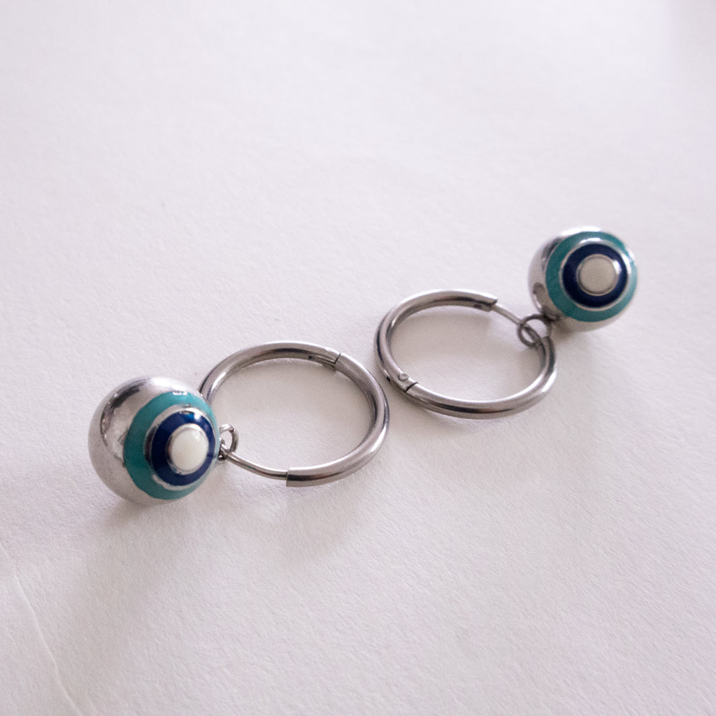 Silver Ball Evil Eye Earrings
