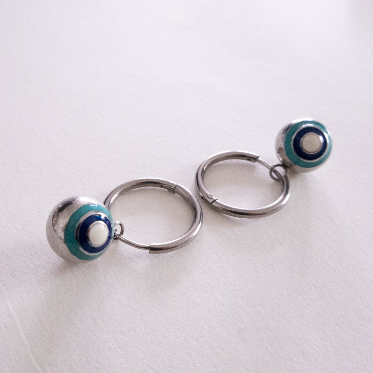 Silver Ball Evil Eye Earrings