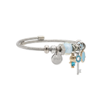 Silver bracelet with charms on a white background