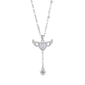 Silver necklace with a heart-shaped pendant on a white background
