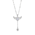 Silver necklace with a heart-shaped pendant on a white background