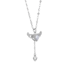 Silver necklace with a heart pendant on a white background