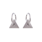 Pair of silver triangle earrings on a white background