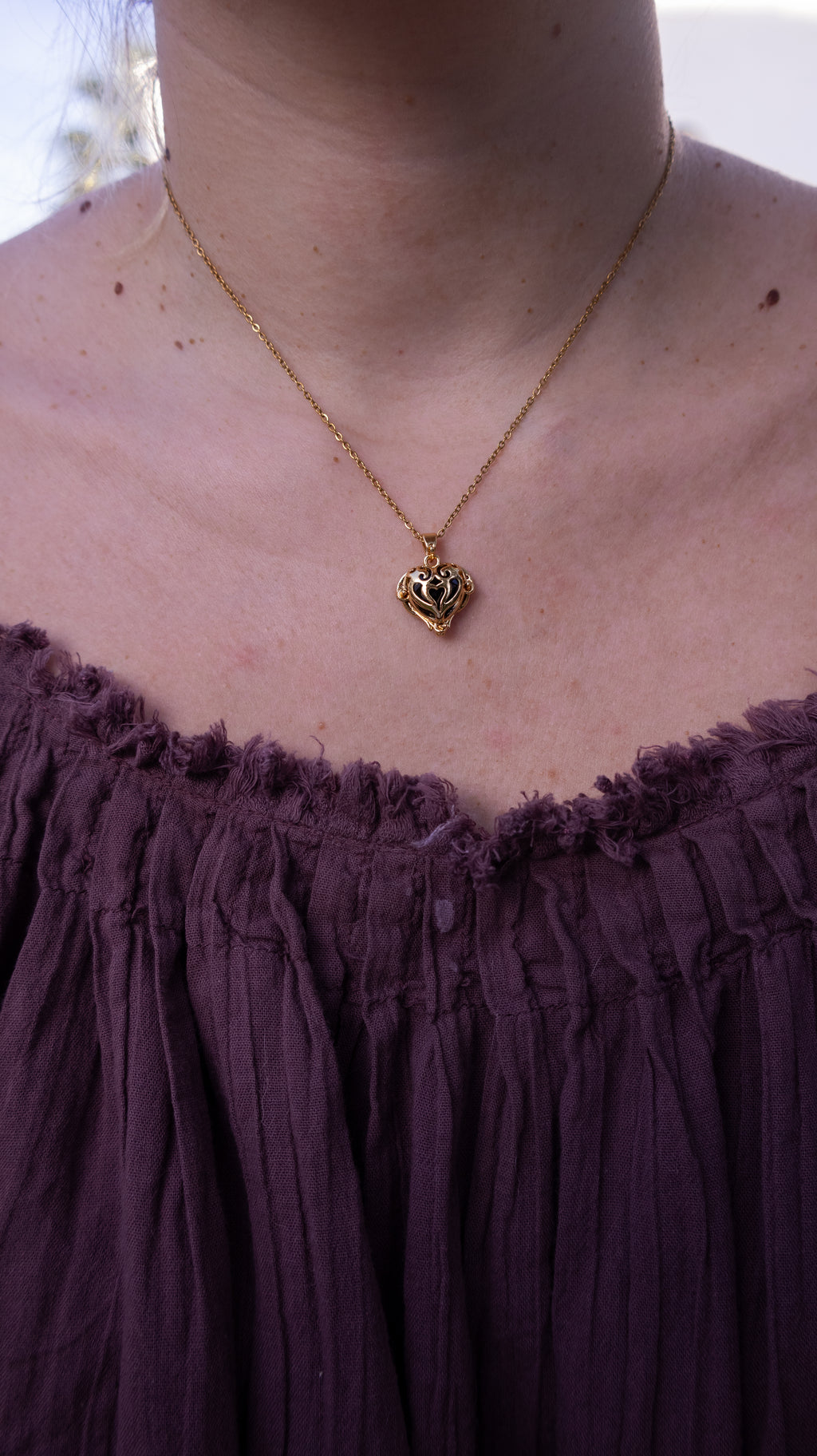 Two-Sided Black Heart Locket Necklace