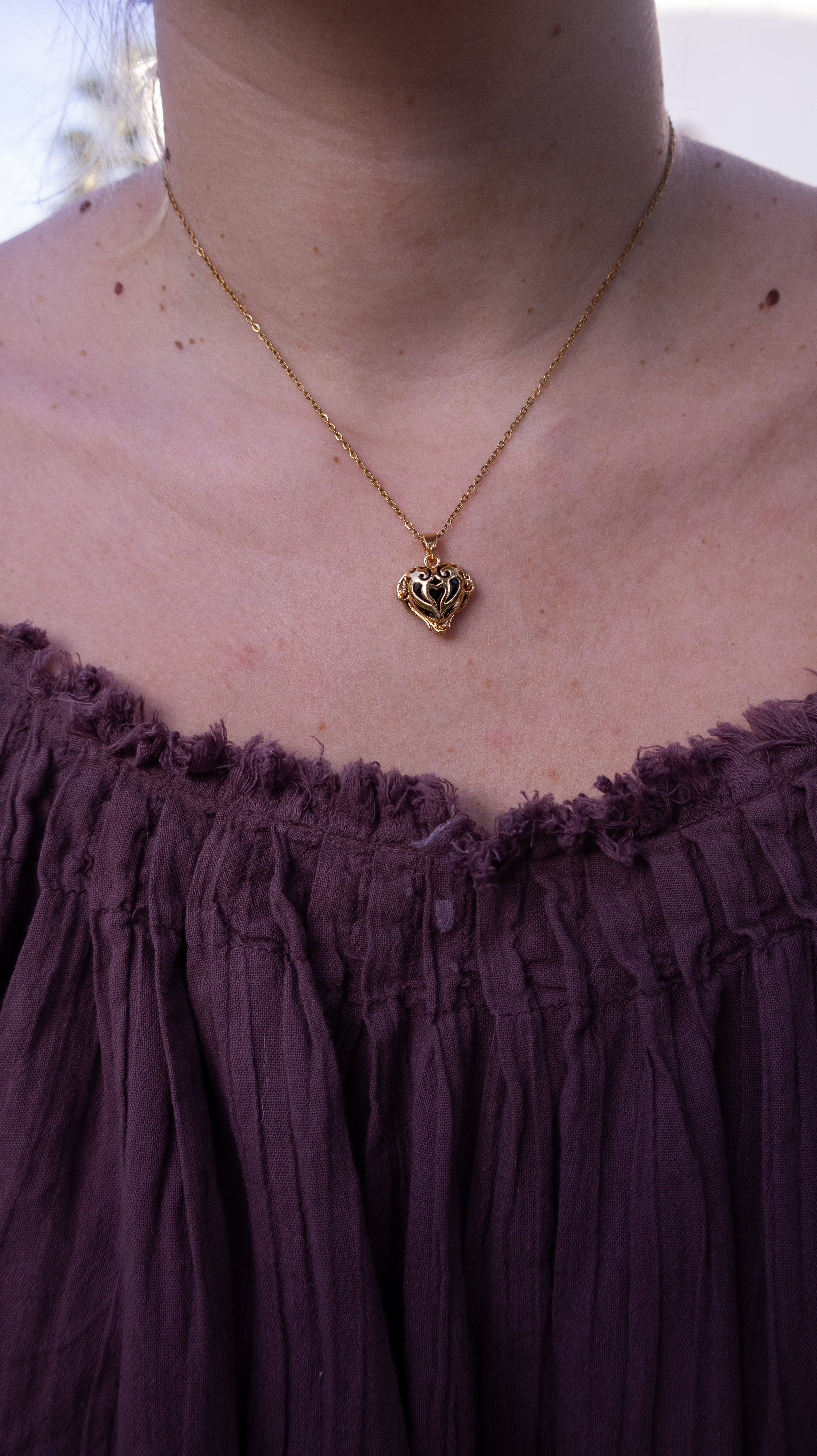 Two-Sided Black Heart Locket Necklace