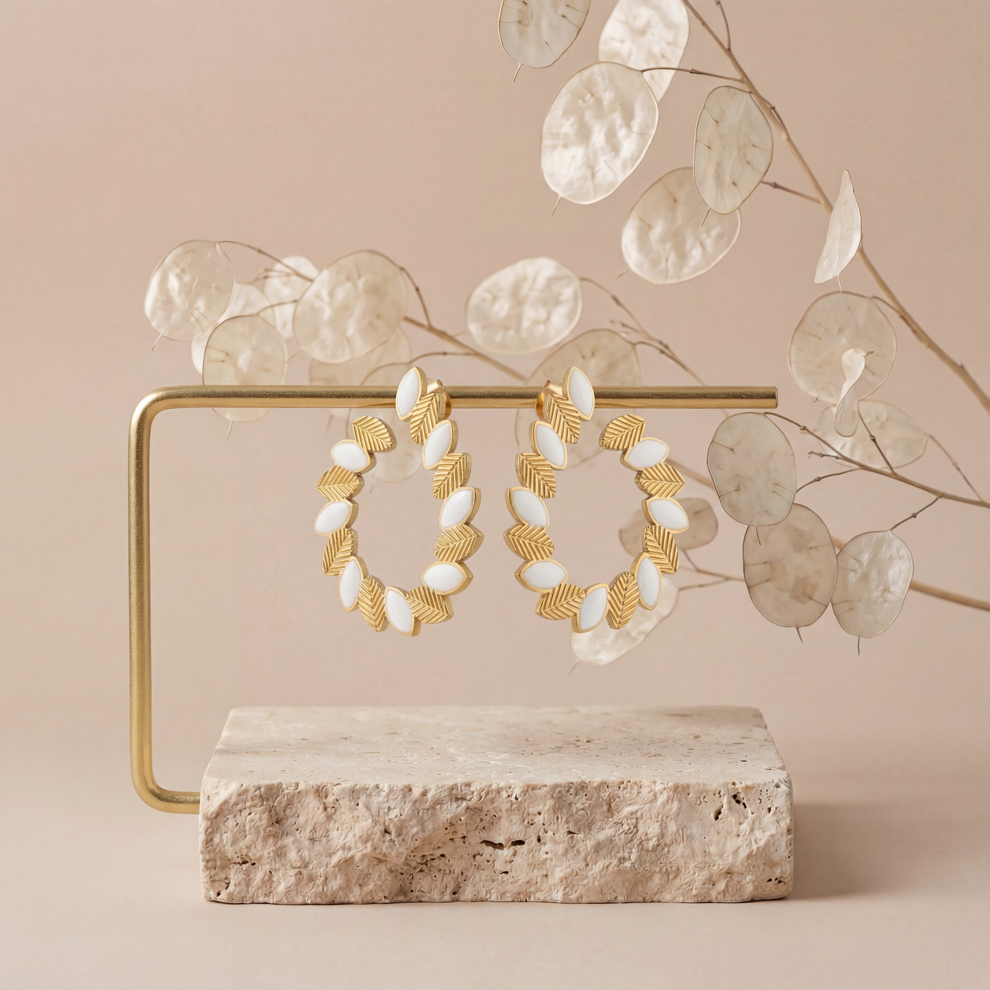 Gold Marquise Accent Hoop Earrings