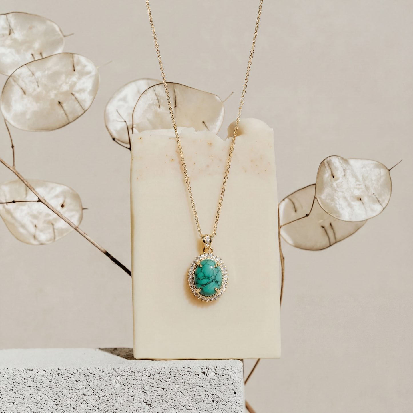 Green Marble Oval Pendant Necklace