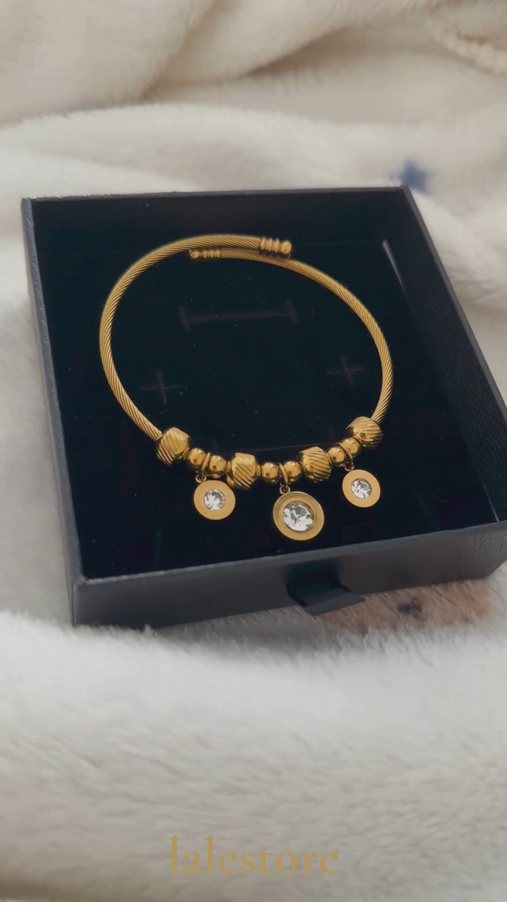 Stainless Steel Gold Cable Bracelet with Three Crystal Charms