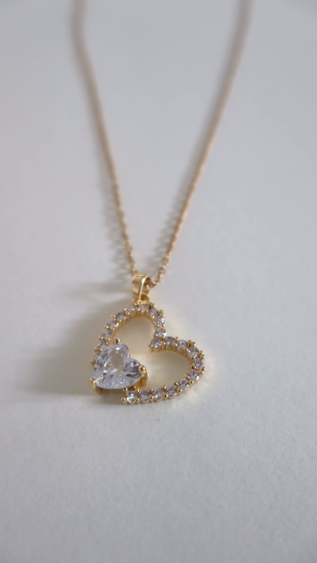 Gold Open Sparkling Crystal Heart Necklace